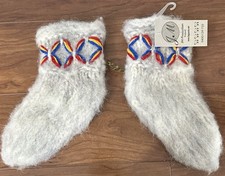 JM Production Finland 100% Lambs Wool Knitted Thick Socks White Gray NWT