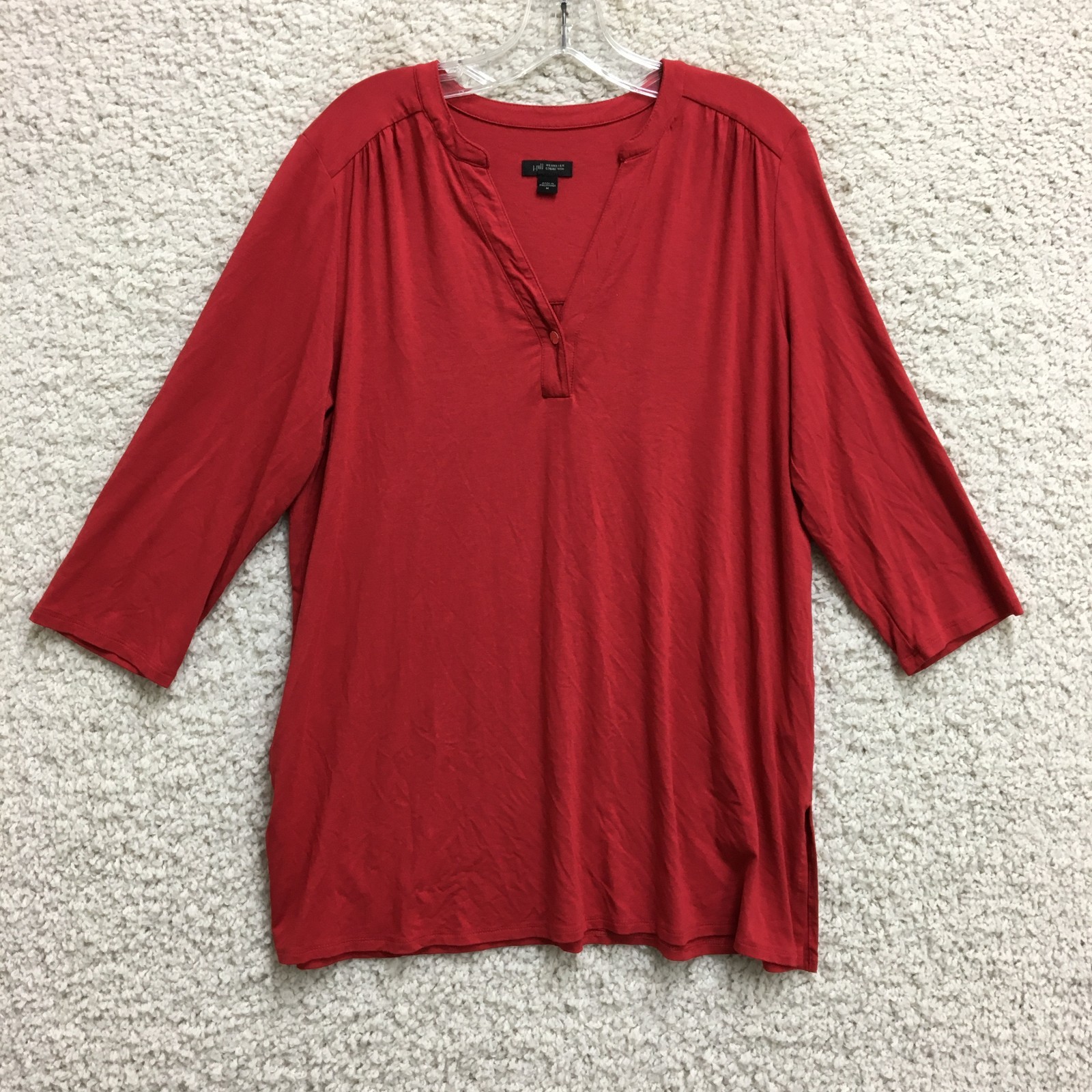 J Jill Top Shirt Medium Adult Red Wearever Collection V Neck 3/4 Sleeve Womens M
