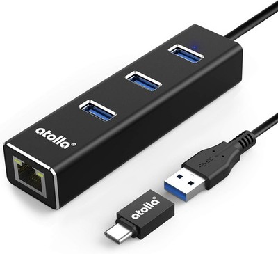 USB Ethernet Adapter mit 3 USB 3.0 Ports und RJ45 Gigabit Ethernet
