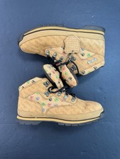 Timberland Logo Field Boots Nubuck Kids Size 6.5 Brown 90965M RARE Logo Print