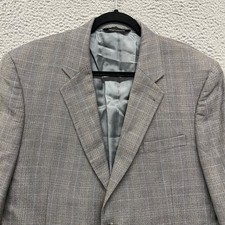 Jos A Bank Blazer Mens 43R Gray Plaid Windowpane Silk Wool Blend Classic Preppy