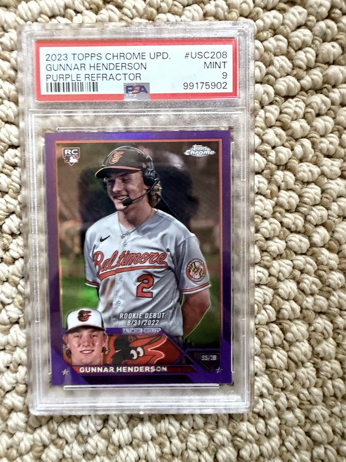 2023 Topps Chrome Update Debut.  Gunnar Henderson Purple Psa 9