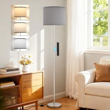 Image of Modern Grey Floor Lamp Dimmable with Remote Silver Pole 153cm 9W LED