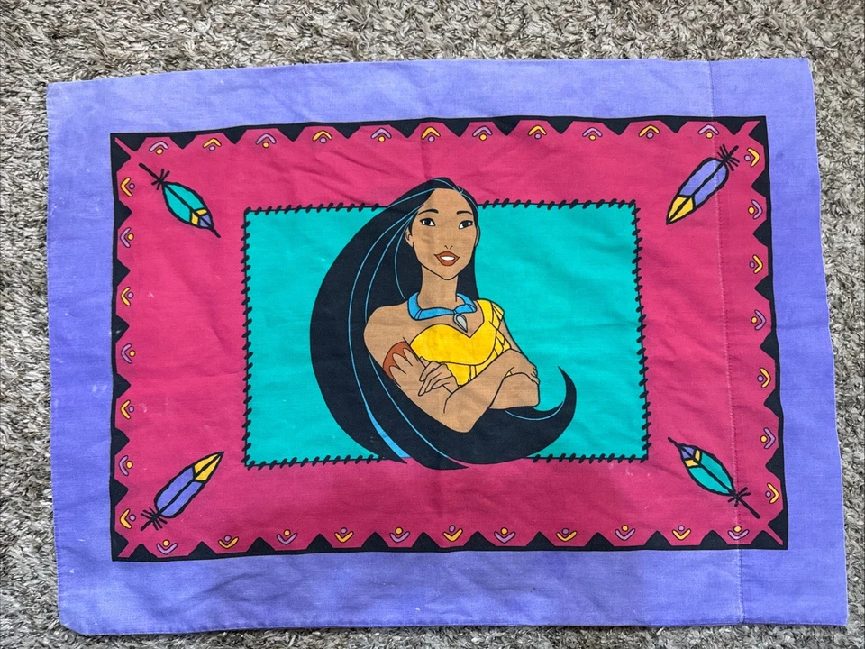 Sábana bajera y 2 fundas de almohada planas vintage años 90 Disney Pocahontas ropa de cama doble Foto 2 de 4