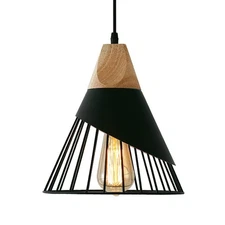 Modern Black Pendant Light Over Kitchen Island, Adjustable Wood Hanging Light...