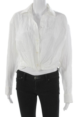 R13 Japanese Fabric Womens Cropped Button-Up Long Sleeve White Lyocell Size S