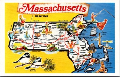 Massachusetts Pictorial Map Postcard - The Bay State Vintage Souvenir