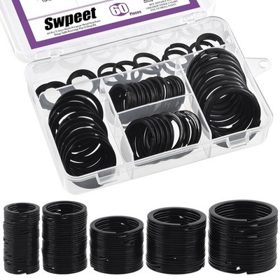 Swpeet 60 Pcs Black Assorted Multi-Purpose Metal Keychain Rings 25, 