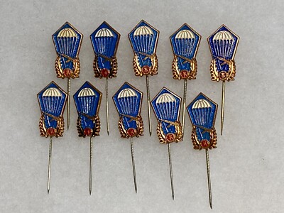 DDR, EAST GERMANY, PARACHUTIST, PARA WINGS, LAPEL PINS, GROUPING OF 10, OBSOLETE