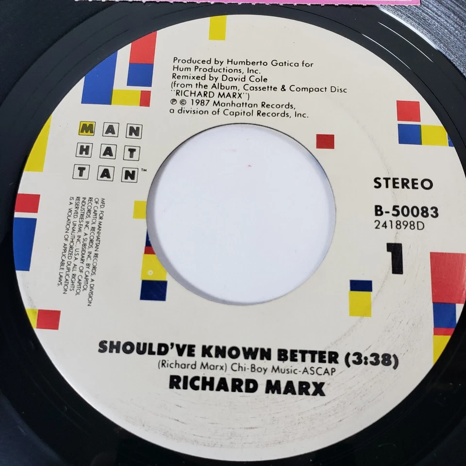 Richard Marx "Should've Known Better" 45 Vg+ Tested Picture Sleeve Jukebox Title - Image 4 of 4