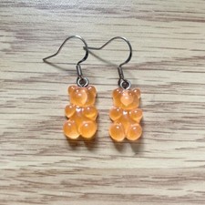 New Orange Gummy Bear Earrings Dangle Drop 925 Sterling Silver Hooks