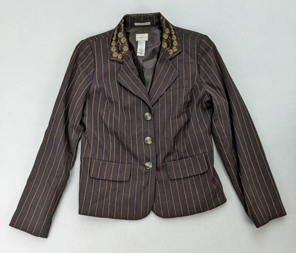 Blazer para mujer Emma James talla 12 marrón a rayas carrera empresarial Foto 3 de 4