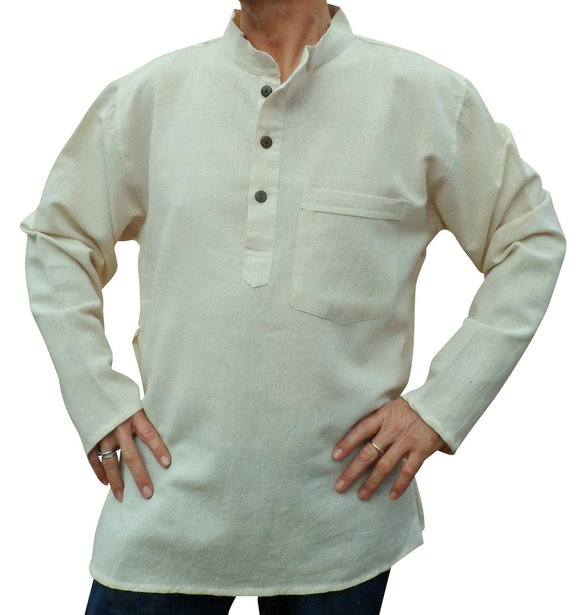 FAIR TRADE NEPALESE HEMP COTTON NEHRU GRANDAD COLLARLESS KURTA