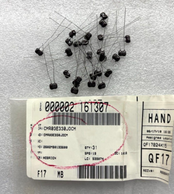 (2 PIECE LOT) CMR03E330JOCM, CORNEL DUBILIER, CAP MICA 33PF 300V RADIAL