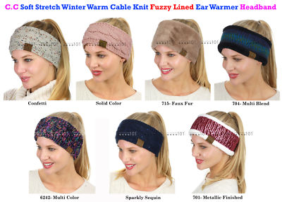 Winter CC Confetti Fleece Lined Knit Headband - Warm Ear Warmer Headwrap, One Size Fits Most