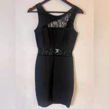 AQUA Women’s Black Sleeveless Lace Cut Out Sheath Dress Size M NEW