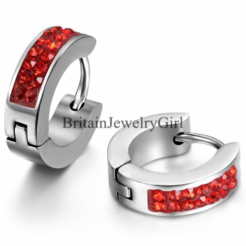 2-6PCS Stainless Steel Men Women Rhinestone Charm Hoop Huggie Ear Stud Earrings - 第 14/15 張圖片