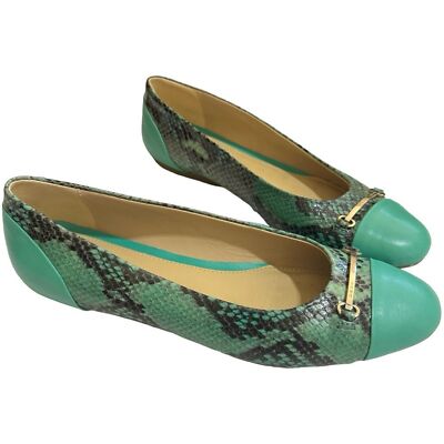 GEOX Respira Flat Shoes Women's Size 41 (US 10) Snakeskin Green/Teal