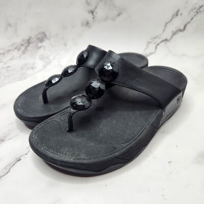 Fitflop Petra Jewel Black Sandals Toe Post Platform Flip-Flop Shoes Shoes  Size