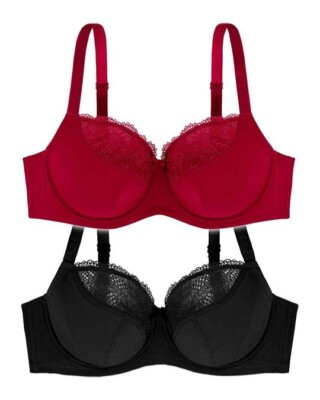 Dorina Faith 2 Doppelpack ungepolsterte Bügel Spitzen BHs schwarz rot Größe 32F 32 F