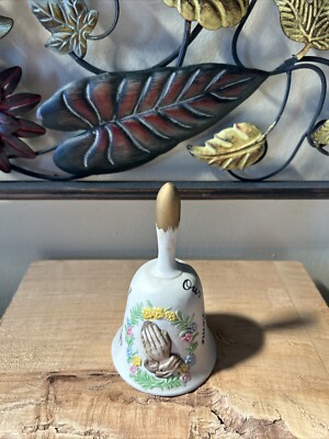 Vintage Collector's Ceramic Bell  ''God Bless Our Home'' Gold Tip Spring Colors