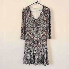 Eliza J Paisley Print Pink White Blue Knit V Neck Quarter Sleeve Dress Size 4