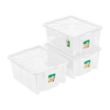 Set 3x Aufbewahrungsbox Franz mit Deckel | Transparent,44L,Praktische Lagerkiste