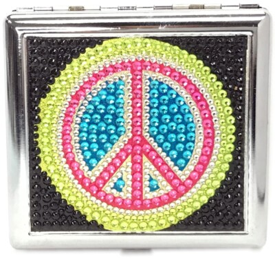 Eclipse Crushproof Metal Peace Sign Rhinestone Cigarette Case, Kings