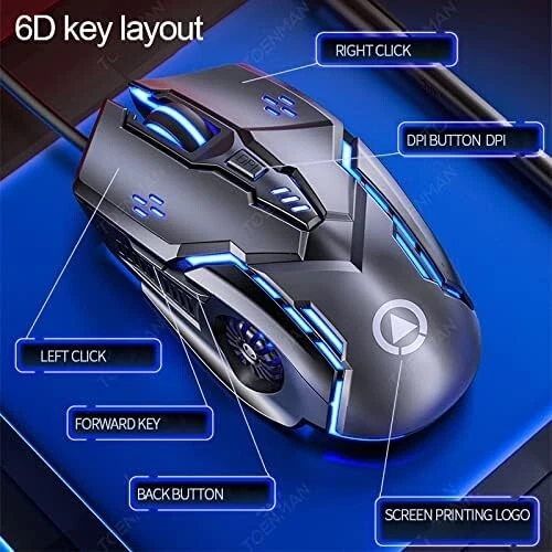 Wired Gaming Mouse, 6 Buttons, 3200 DPI, 7 LED Lights, for Games & Office - Image 2 of 3