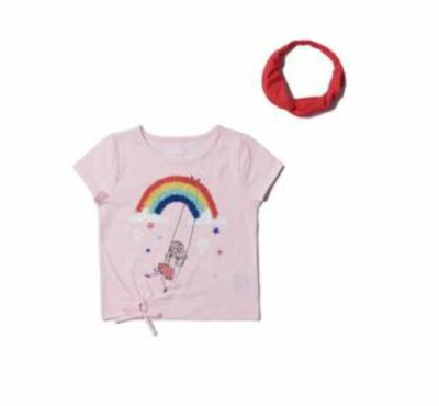 Epic Threads Toddler Girls Short Sleeve Graphic Tee with Match Back Headband 3T