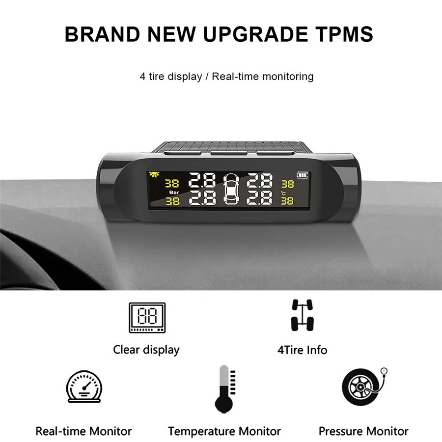 Temp Tire Pressure Monitoring System TPMS Car LCD Display With 4 External Sensor - Image 3 of 4