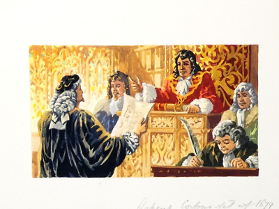 Original Artist Proof Aquarell Zigarettenkarte Design Habeus Corpus Act 1679