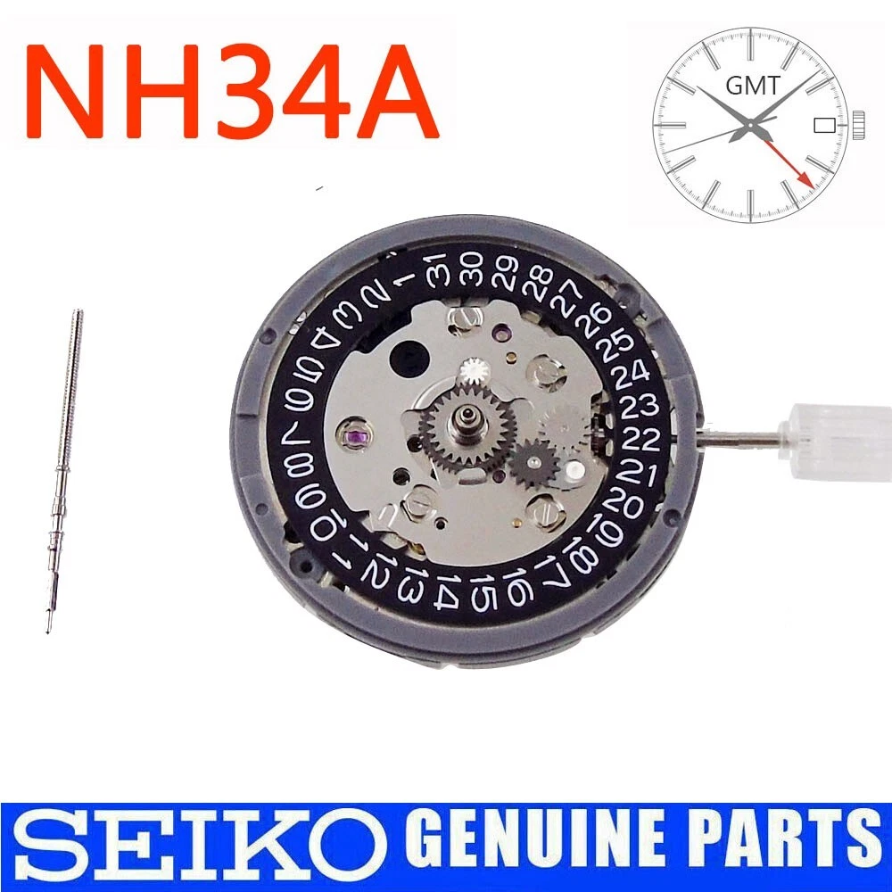 Genuine NH34 Automatic Mechanical GMT Movement Black Date Hacking