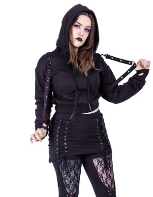 Heartless Crop Kapuzenpullover Kyda Hood Gothic Riemen Punk Strapsen 