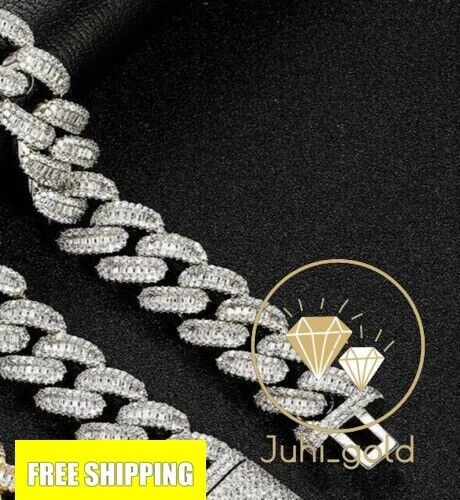 Men 14K White Gold Plated 8CT Real Certified Moissanite Cuban Bracelet 12MM X8'' - Image 2 of 4