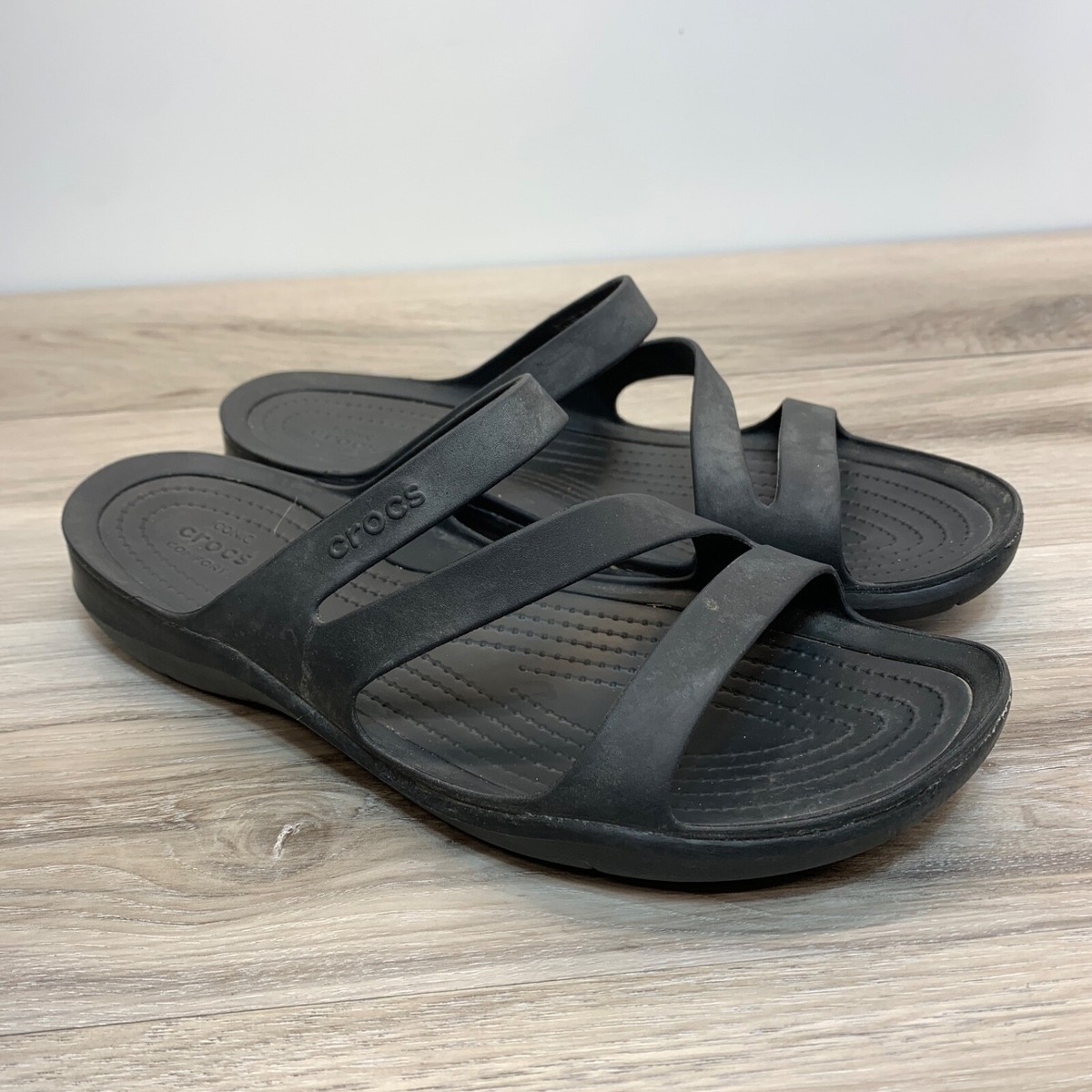 Crocs Sandals Shoes Womens Sz 10 Swiftwater Slide 203998 Black