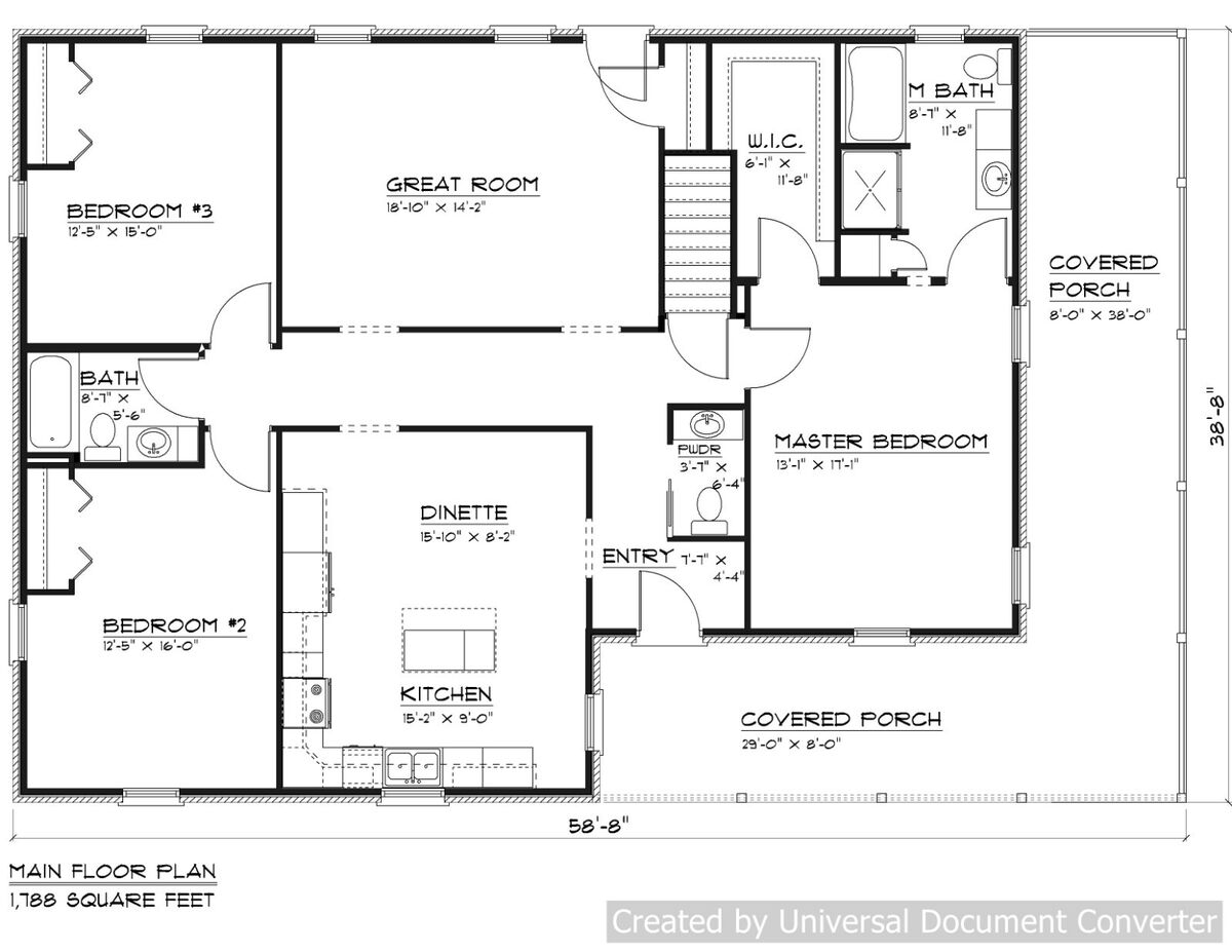 Bedroom House Plans 1 788 Sq Ft