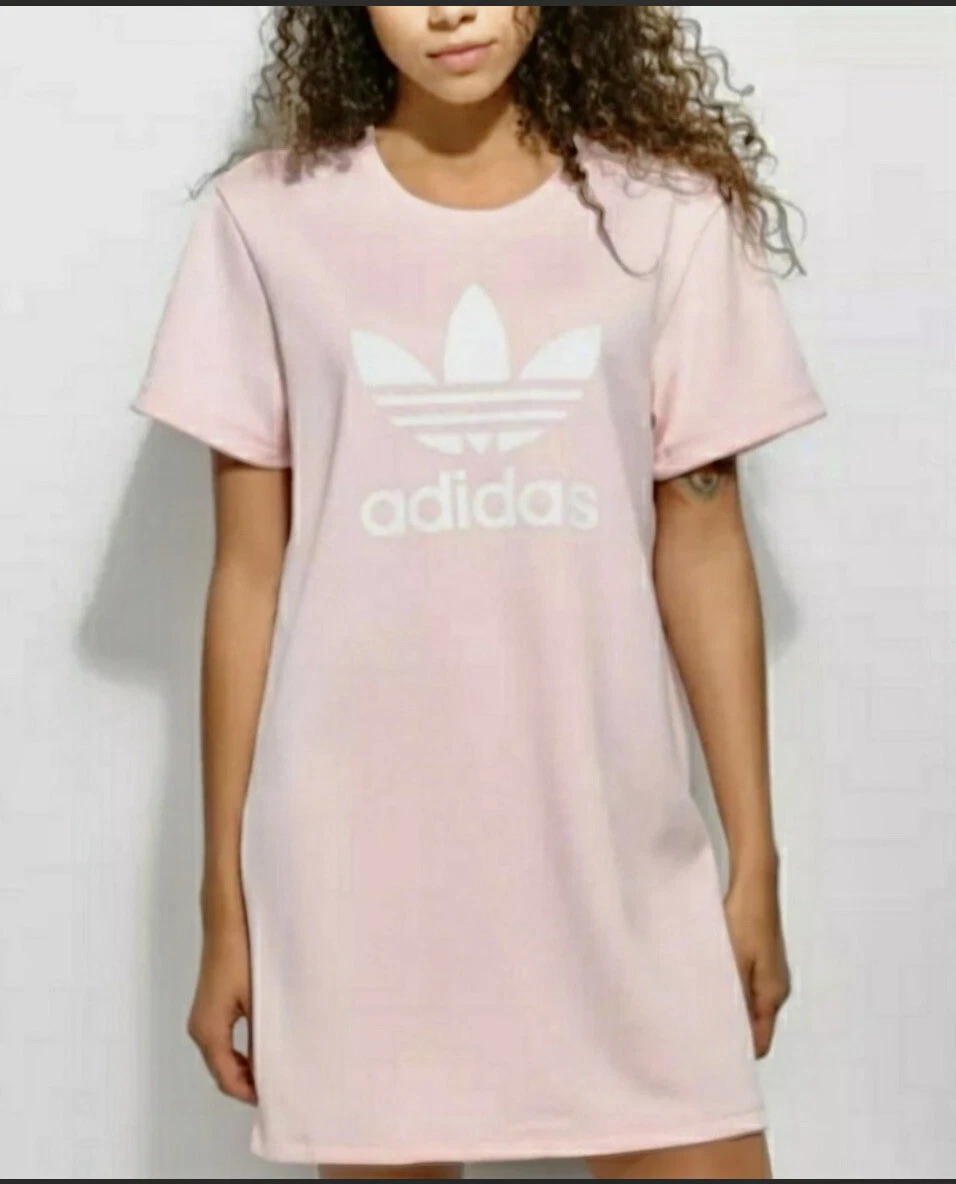 nwt) ADIDAS Pale Pink Trefoil T-Shirt Dress, Size White Short Tee | eBay