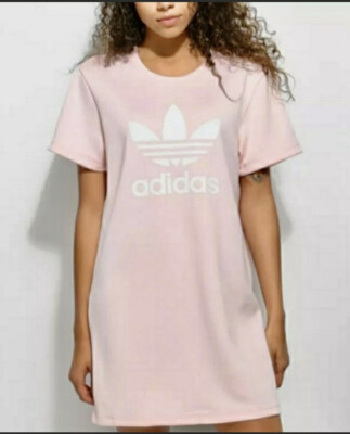NWT Adidas Pale Pink Trefoil T-Shirt Dress Size S White Logo Short
