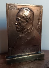 Plaque médaille en bronze sur socle 70e anniversaire Pasteur - ROTY  C91