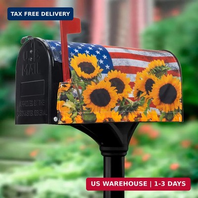 IZUS Patriotic Sunflower Magnetic Mailbox-Covers Spring-Summer American-Flag Mai