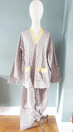 Vintage Mens Pajamas 1970s Keynote Green Mustard Geometric Patterned Unworn XL - Picture 2 of 23