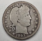 《Silver》1903 USA BARBER QUARTER -- .1808 OZ of SILVER!!!