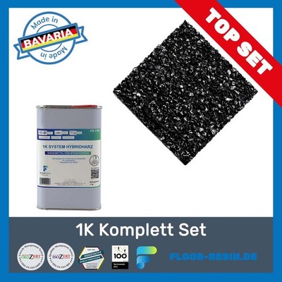 Steinteppich SET: 1K Bindemittel und Marmorkiesel mit 25 kg Nero Ebano - schwarz