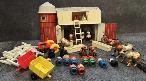 Vintage 1967 Fisher-Price Play Family Farm Barn Set & Silo