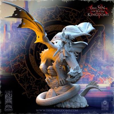 Beholder Miniatures- Silvermoor Elves Ynariel, Elf Princess on Dragon (Tabletop)