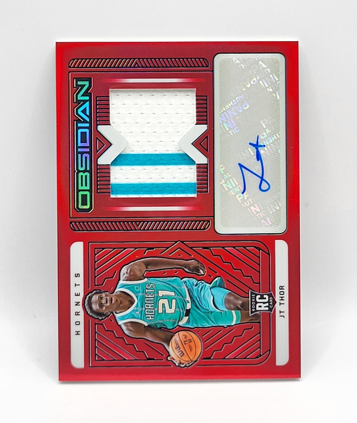Panini 2021-22 Obsidian JT Thor Hornets #232 RC Auto Patch Red Flood