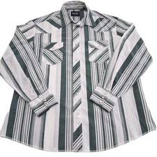 Wrangler Western Shirt Green Striped Pearl Snap Cowboy Long Sleeve Men's XL EUC
