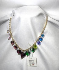 Murano Glass Multi Color Hearts Necklace Made in Italy by Dyadema Hand Crafted