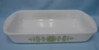 VTG Glasbake Milk Glass Casserole Dish Green Flower Floral Pattern J263 2.5 QT